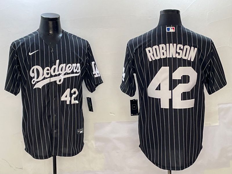 Men Los Angeles Dodgers #42 Robinson Black Stripe Jointly Name 2025 Nike MLB Jersey style 8